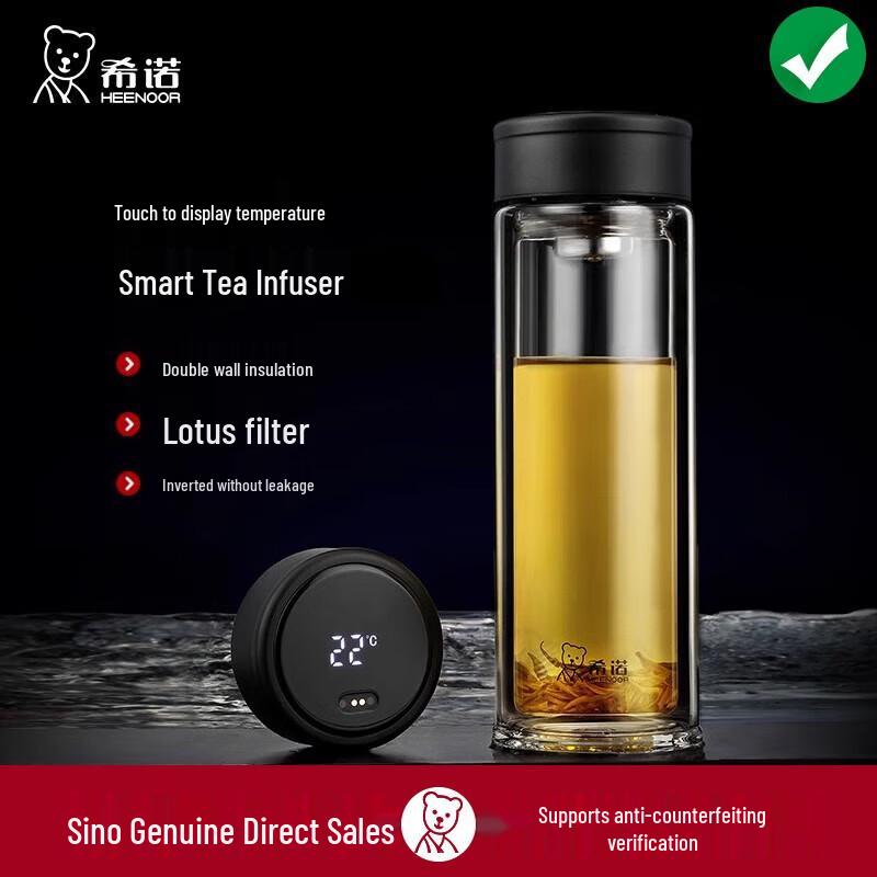 XINUO Double Wall Glass Tea Mug with Temperature Display