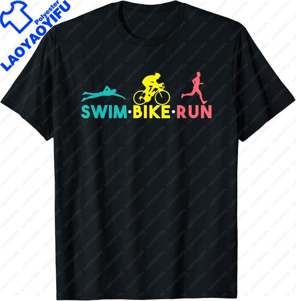 Funny Swim Bike Run Triathlon Design Men Women Triathletes T-Shirt Print On Demand Casual Short Sleeve Tee Camiseta
