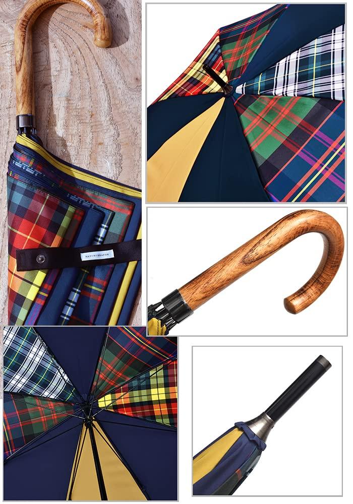 65cm Long HATCHIBRAFOR 65x8 Tartan Maple Made In Japan Women's Umbrella, Check, Handle, (Yellow)