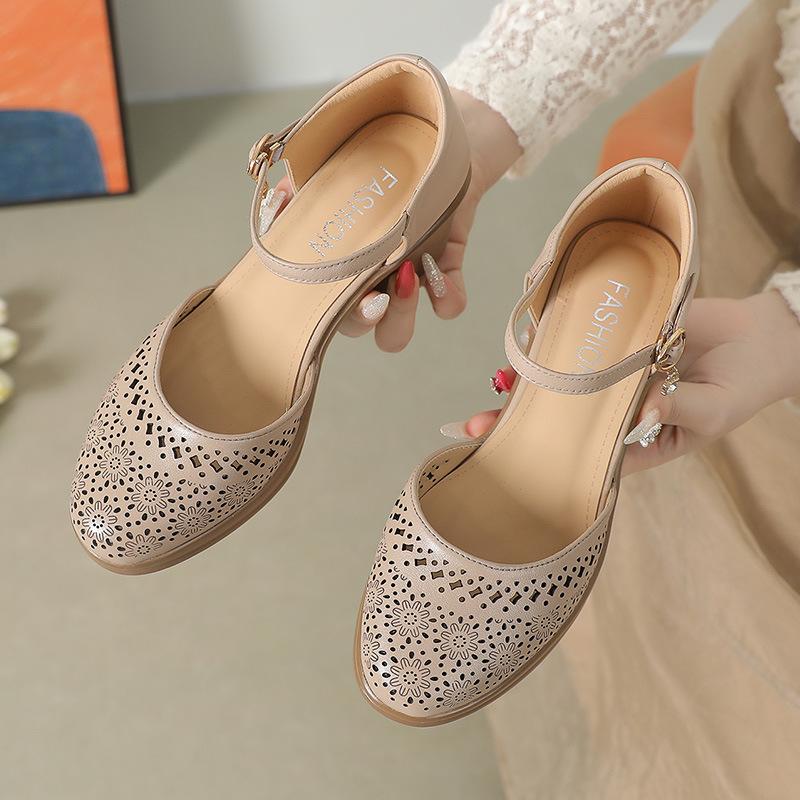 Fashion GKTINOO Genuine Leather Women Sandals Comfort Summer Shoes 6.5CM High Heels Non-slip Women Shoes 2025 Hollow Sandals Large Size