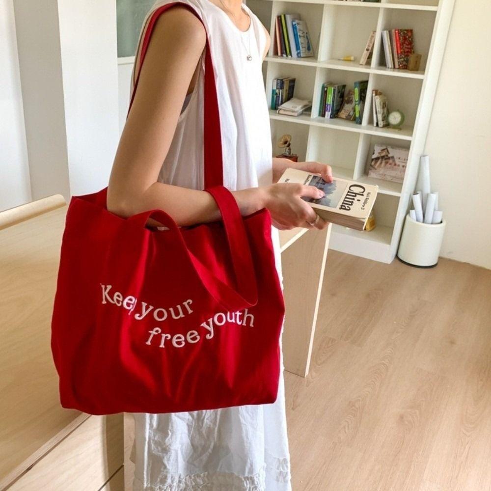 Casual Canvas Totes Bag Solid Color Women's Handbag Fashion Letters Shoulder Bag  Girls