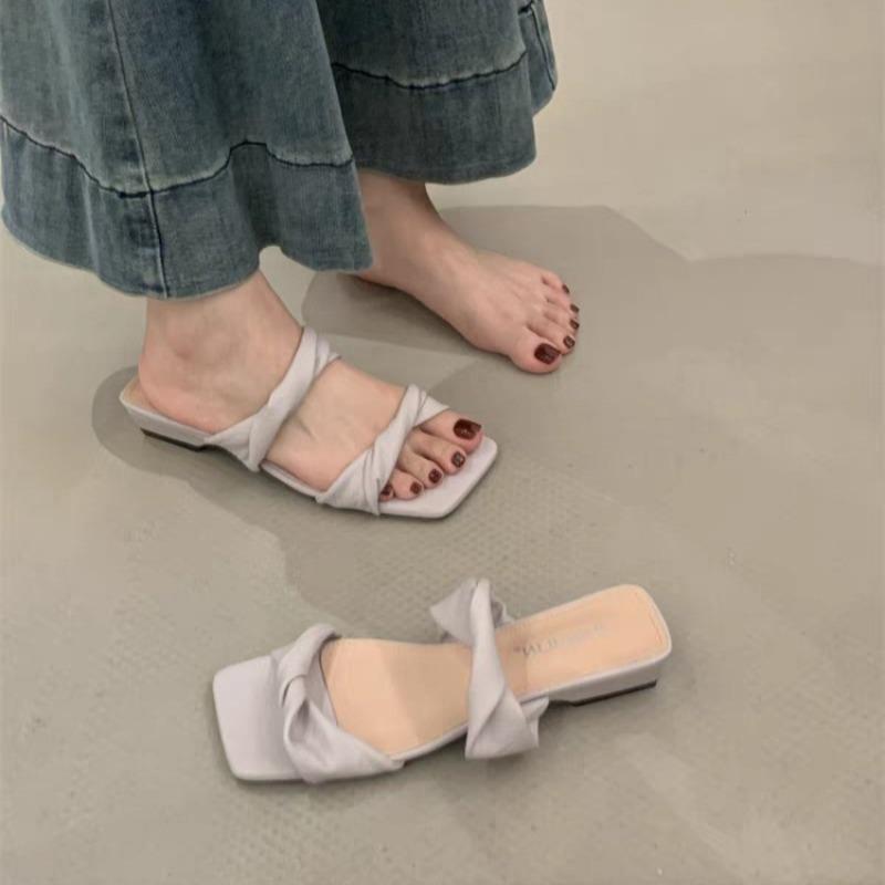 

Новый Дизайнерский Летний Стиль Бант Кружево Женские Тапочки Повседневные Толстый Низкий Каблук Платье Уличный Стиль Шлепанцы Zapatos Mujer 40 фиолетовый