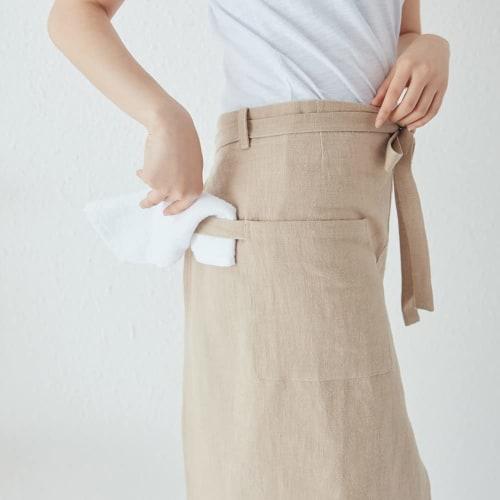 JOYAIYI Linen Cafe-Style Apron with Two Pockets, Natural Linen, Simple, Unisex (Khaki)