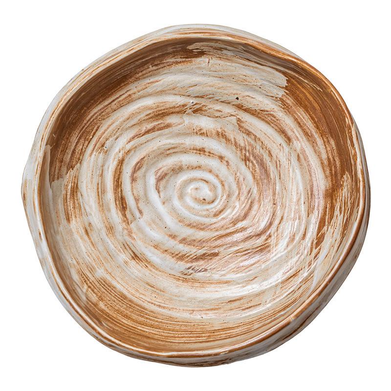 Plate Coarse Pottery Tableware Three-Legged Special-Shaped Plate Household Restaurant Fruit Plate Retro Dessert Plate Jingdezhen Same Commercial