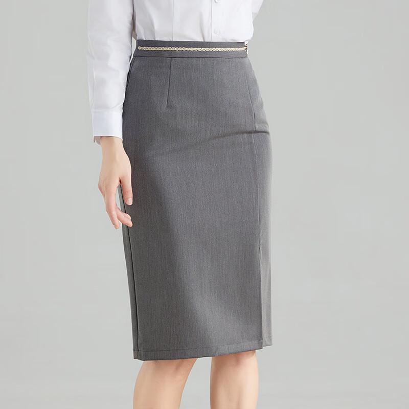 Teluoman Women's Professional Gray Midi Pencil Skirt