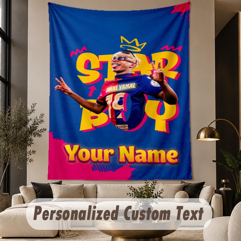 Custom Text Tapestry Lamine Yamal Print Wall Tapestry Indoor Living Room Wall Decor