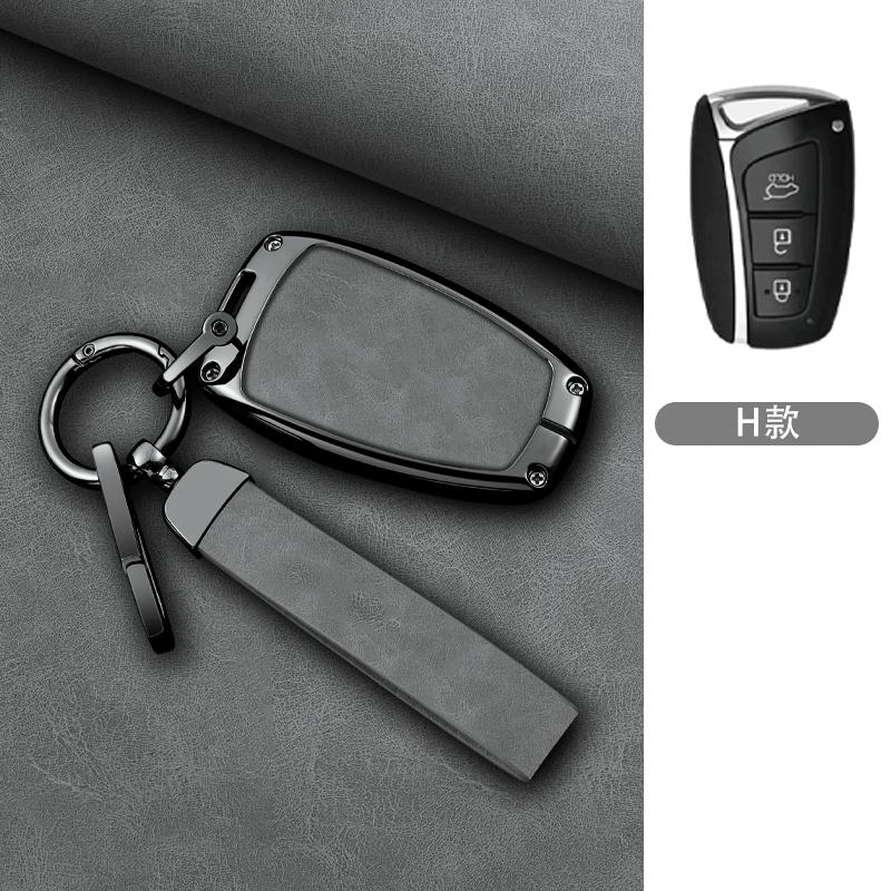 Zinc Alloy Leather Car Key Fob Case For Hyundai Grand Santa Fe 3 Dm Ix45 Ix35 Genesis Dh Grandeur Azera Hg Equus Key Fob Case