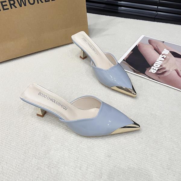 Fashion High-Heeled Shoes Lady Cover Toe Womens Slippers Outdoor Slides Shallow Female Mule Thin Mules Pointed Pumps Shoes Woman 2025 Po