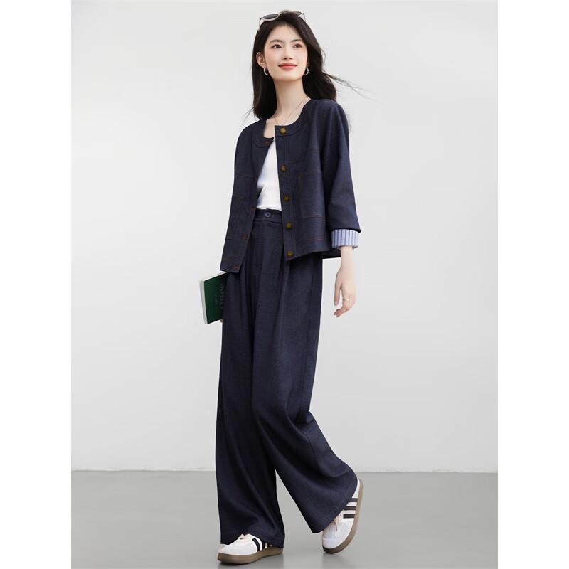 Xinfeiyu Women's Korean Style Commuter Wide-Leg Pants Set