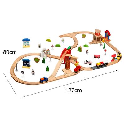 Wooden Track Set Big Scene Crane Cargo Transport Assembly Accessories Kids Toys Compatible Wooden Over Three Years Old