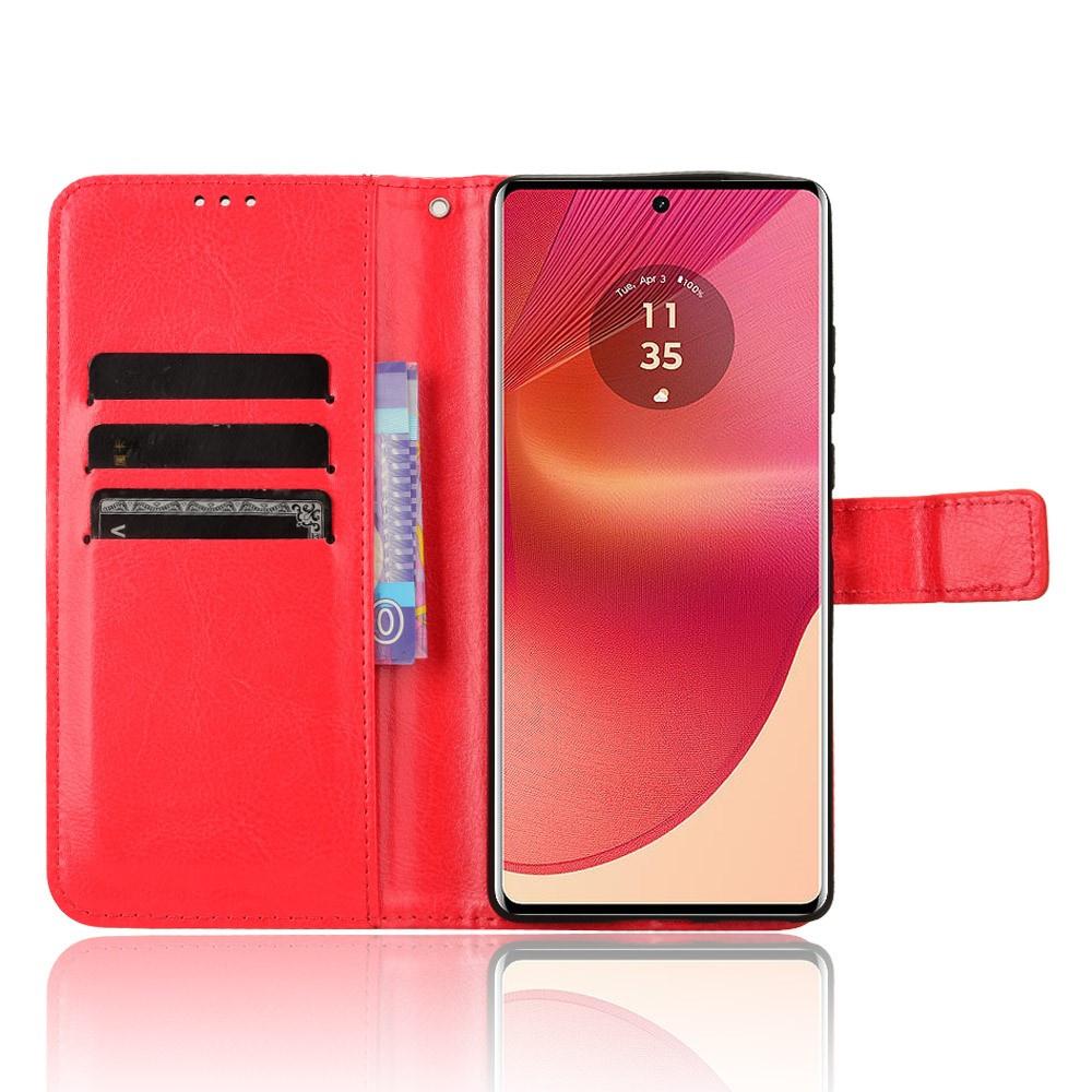 Motorola Edge 50 Fusion 5G Flip Case, Crazy Horse Wallet, Red