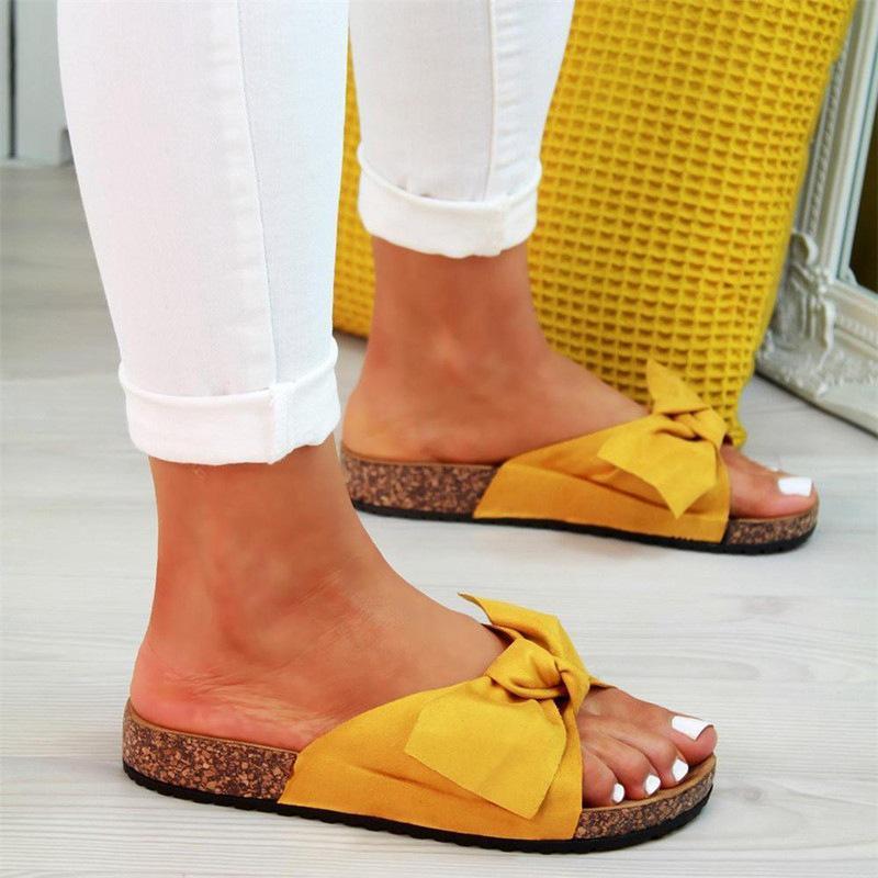 Women's Summer Cork Flat Bow Flip Flops, Size 35-43, Versatile Style