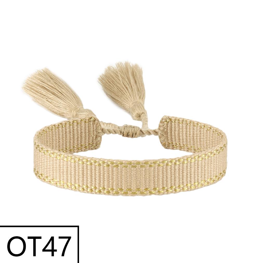 European & American Style Woven Bracelet - Solid Color, 1.3cm, Handmade Tassel, Fashionable Polyester Hand Rope for Women