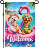 IVN Summer Garden Ag 12x18 Inch Double Sided Burlap Dogs with Amingo Pool Oat Tropical Beach Welcome Design Small Outd AAS