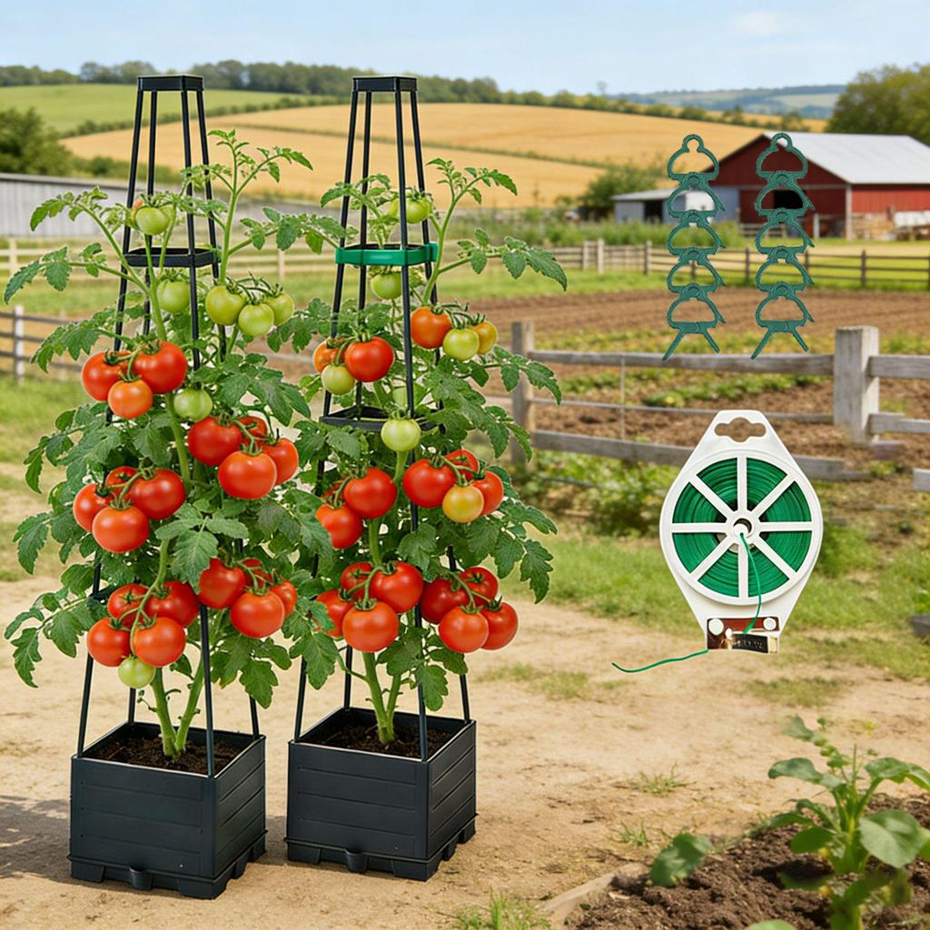 Balcony and Rooftop Vegetable Planting Box with Tomato Cage: Durable Plastic Flower Pot Container for Home Gardening.