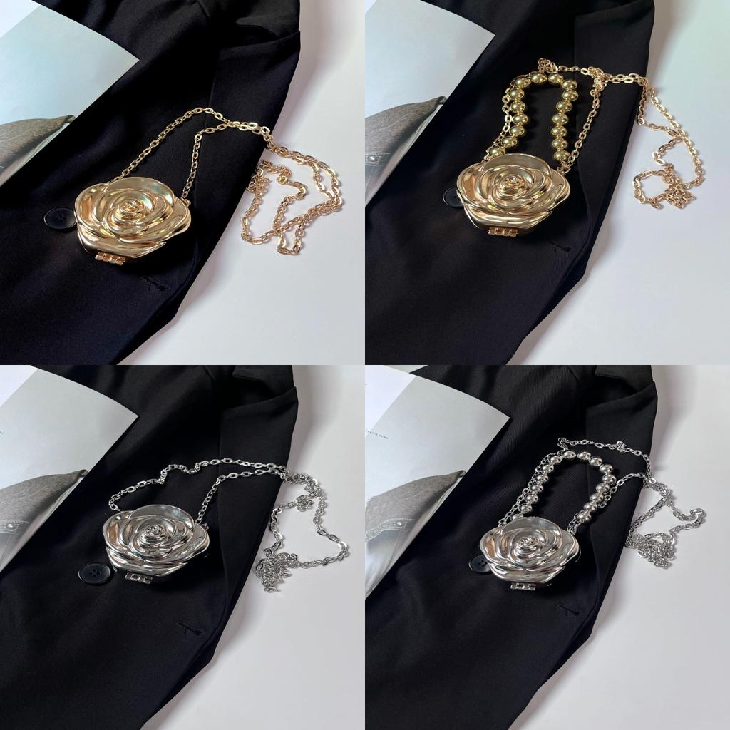 Metallic Rose Flower Mini Box Bag With Magnetic Closure For Daily Fashion Accessories