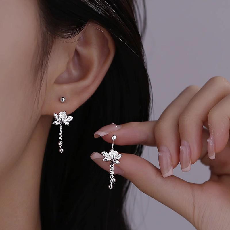 925 Silver Lotus Tassel Earrings - Anti-allergy, High-End 2025 Summer Style