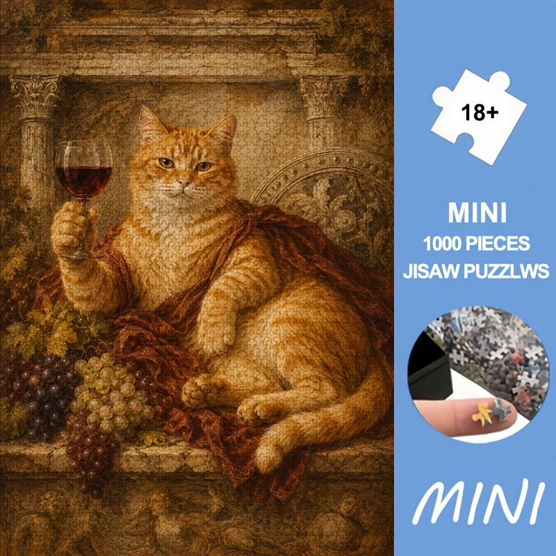 Halloween| Christmas|1000pcs Mini Jigsaw Puzzle Noble Ginger Cat Holds Red Wine Goblet Suitable for Living Room Display Holiday Gift | Portabl