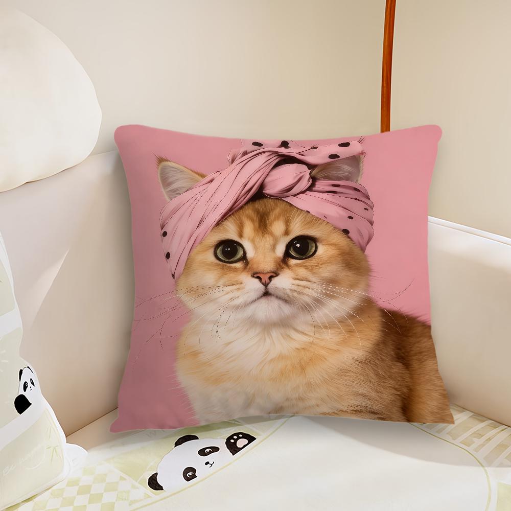 Pink cute Cat cushion cover Pillow Case Plush Fabric Soft Double Sided Print Sofa Cushion Cover Throw Pillow Covers