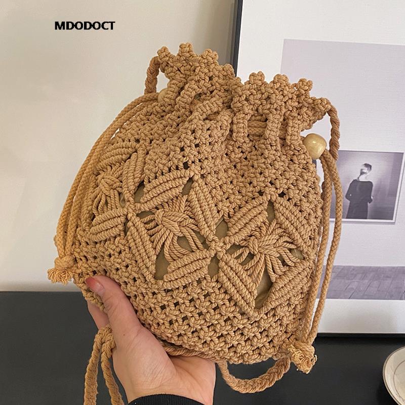 Cute Luxury Designer Brand Straw Woven Shoulder Crossbody Bucket Bag Fashion Casual Summer Travel Beach Women Trendy