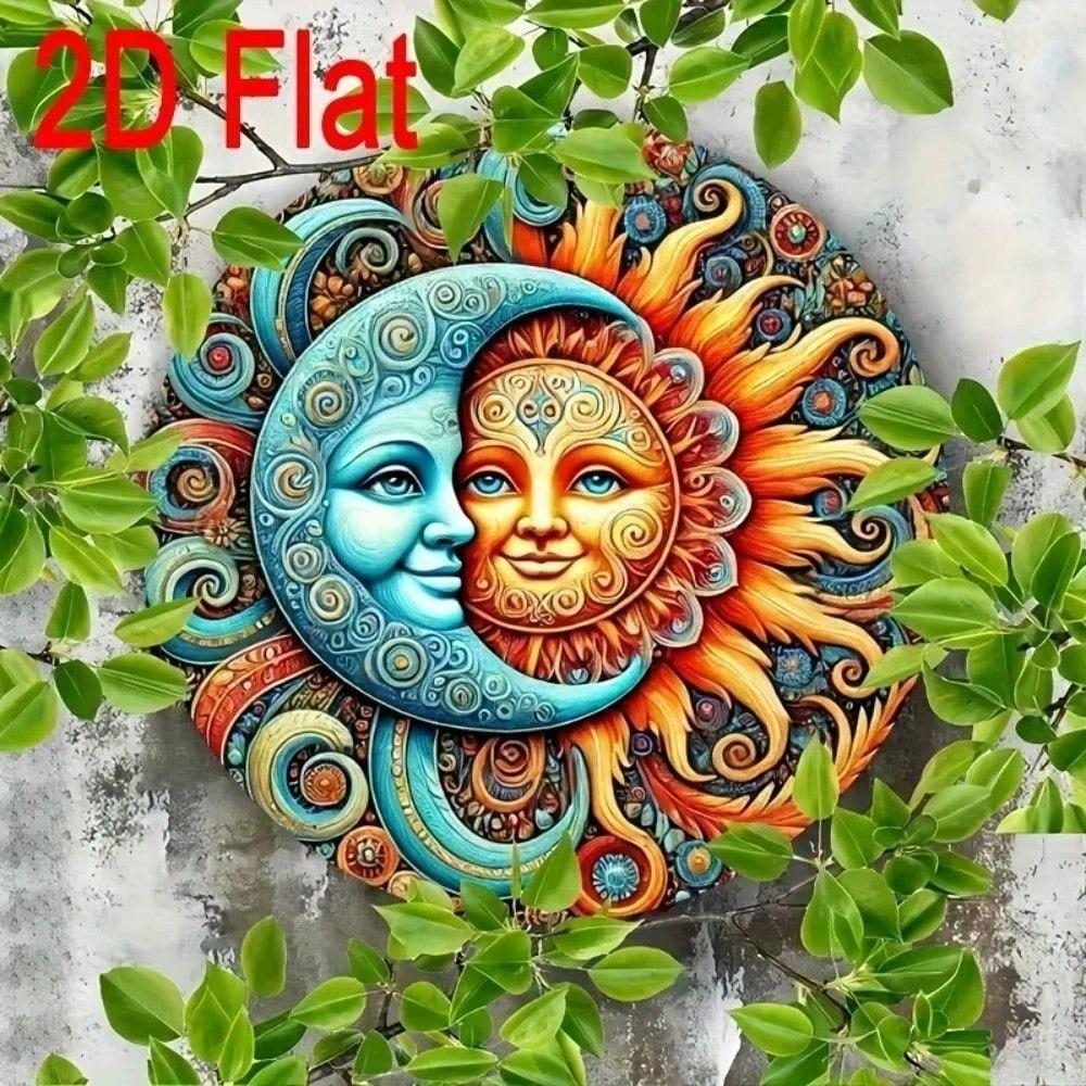 Metal Poster Sun Moon Wood Decor Wall Art for Living Room
