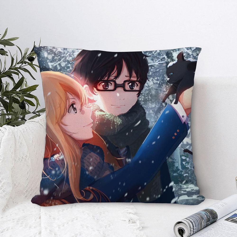 Y-Your Lie In April Pillow Case Sofa Decorative Home Double-sided Print Plush Square Throw Pillow Covers Cushion Decor Cover
