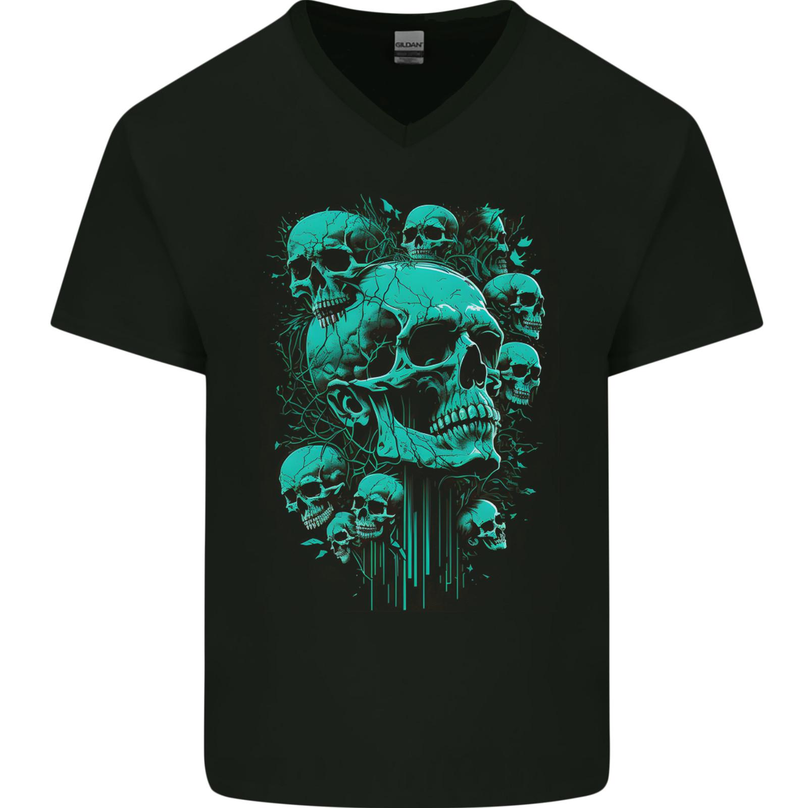 Skull Time Gothic Heavy Metal Rock Music Biker Mens VNeck Cotton T-shirt S