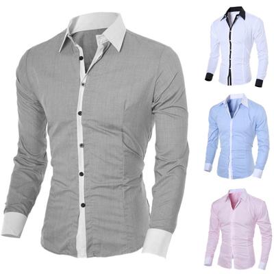 Patchwork Turn-down Collar Men Shirt Top Long Sleeve Buttons Closure Business Shirt Male Clothing