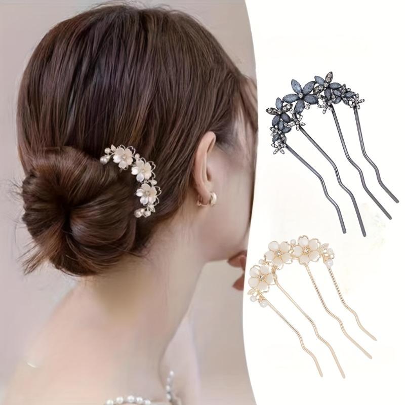 2pcs Women's New Metal Hairpins, Stylish Flower Updo Clips for Daily and Casual Hairstyles