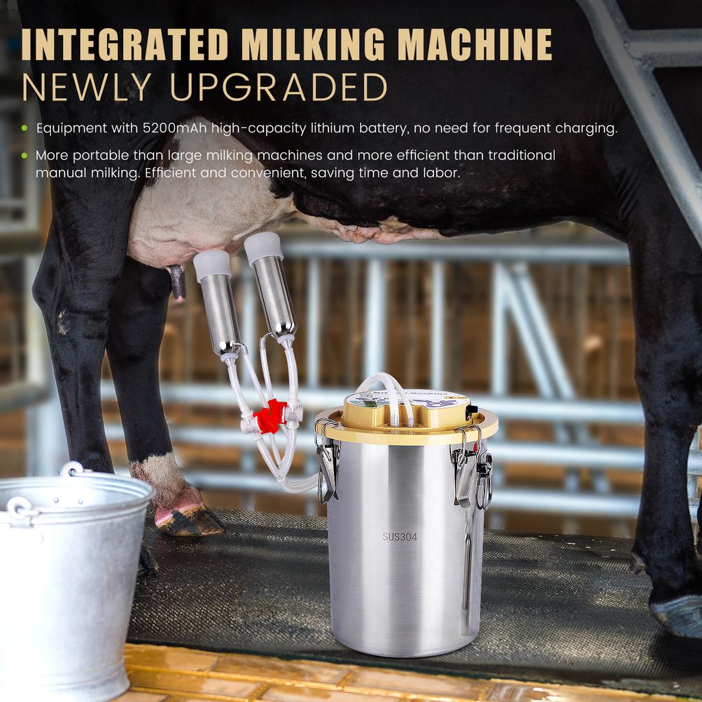 8L/12L/16L Cow Sheep Electric Integrated Milking Machine 304Stainless Steel Rechargeable and Plug-in Milking Machine for Cattle