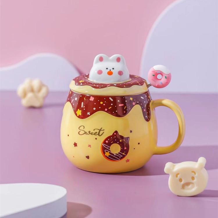 Super Cute Home Office Three-dimensional Animal Cat Cute Ceramic Water Cup High Value Mug with Lid Coffee Cup