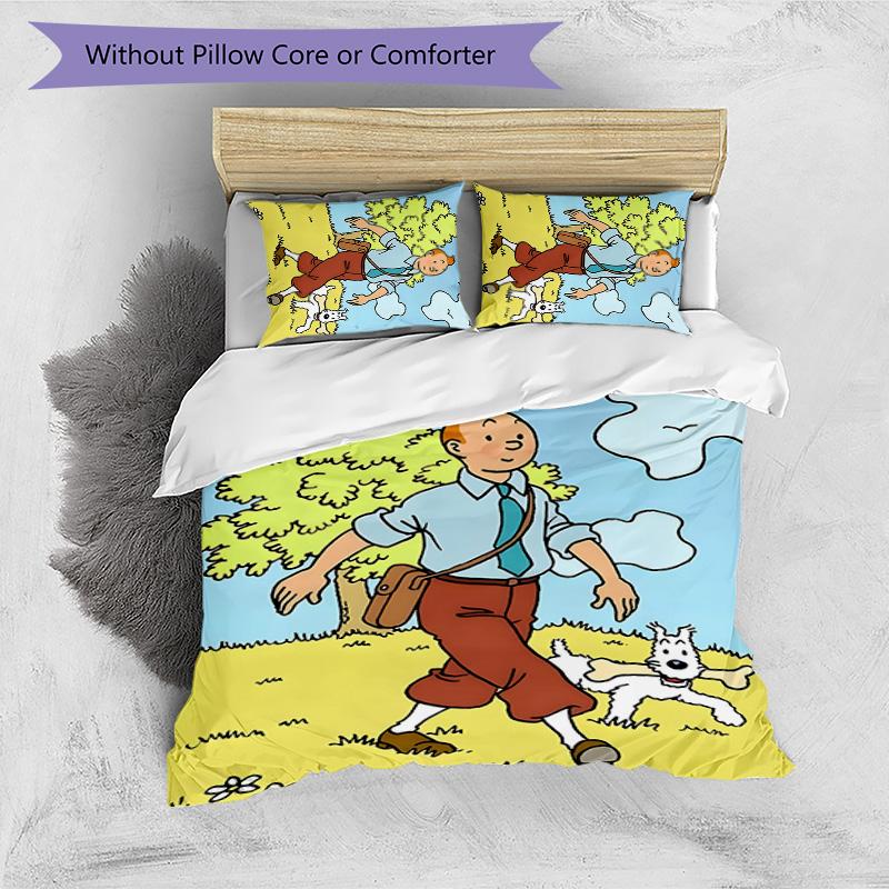 3pcs The Adventures of Tintins Design Cover Set - HD Printed Bedding with 1 Cover and 2 Pillowcases - Perfect for Home and Dorm Decor