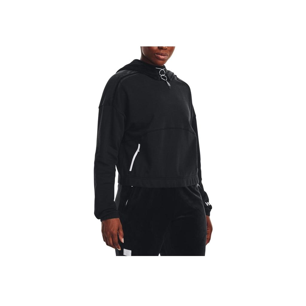 Under Armour Solid Color Logo Print Short Sleeve Hooded Sweatshirt Women Sweatshirt Black 1373975-001