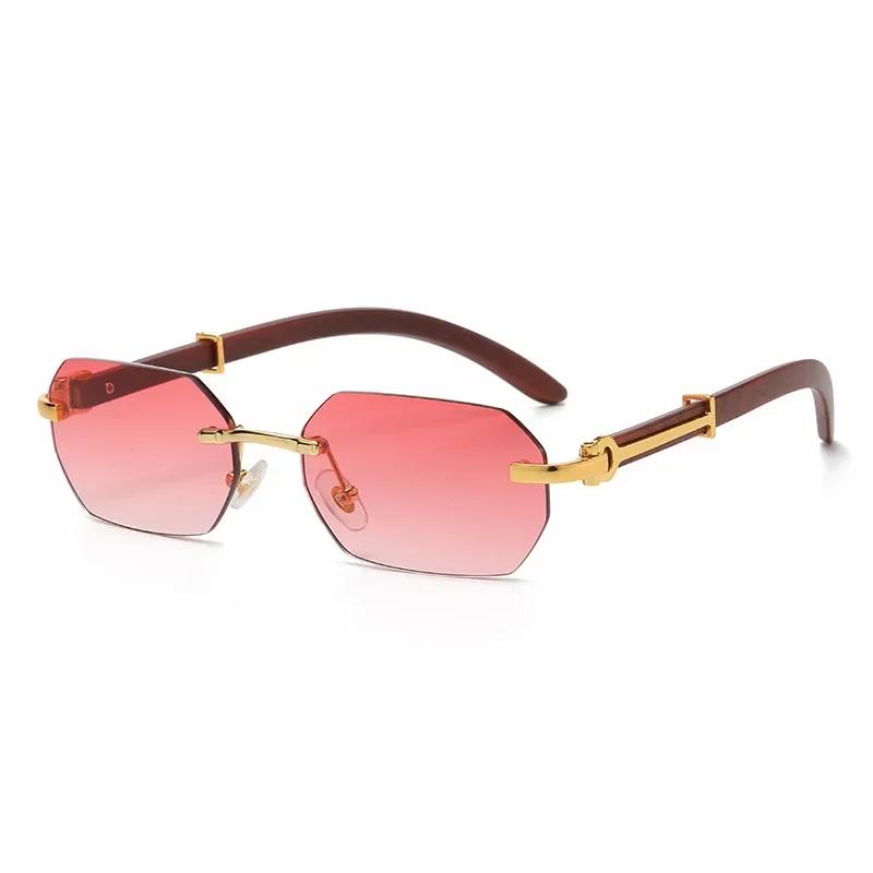 Stylish Rimless Sunglasses for Men Women Frameless Rectangle Wood Frame Sun Eyeglasses Vintage Retro Shades Summer Traveling Glasses UV400