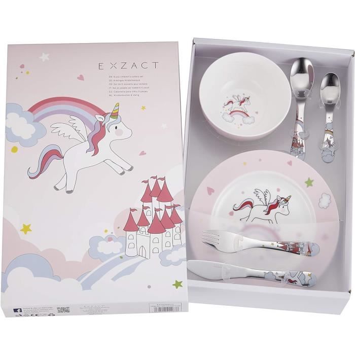 Service de table enfants - exzact - licorne - 6 pièces - plastique - compatible lave-vaisselle