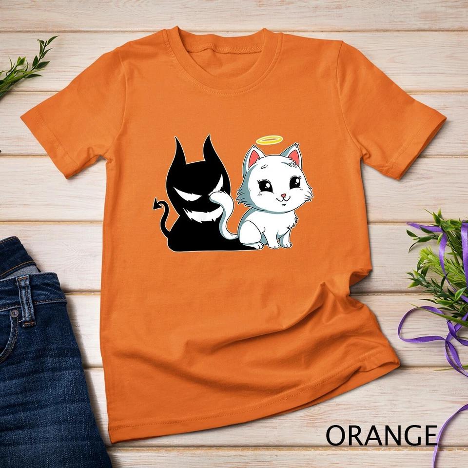 Funny Angel Devil Cat T-Shirt Sweet Dearly Kitty Demon Unisex T-shirt 8 S