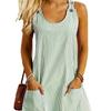 Striped Pocket Button Dress with Suspender and Short Skirt