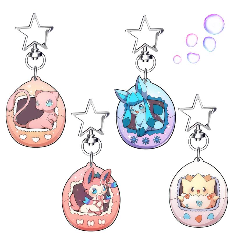 Anime Cartoons Acrylic Keychain for Mew Glaceon Sylveon Togepi Key Ring Self-Made Acrylic Key Buckle Student Backpack Pendant