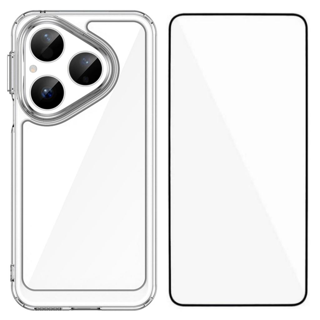 For Huawei Pura 80 Case WANLONFENG MF Series TPU Acrylic Clear Phone Cover with Tempered Glass Film