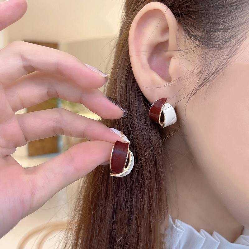 Blue/Wine Red/Balck White Glaze Arc Stud Earrings for Women Hollow Geometric Statement Cross Small Earrings new brincos