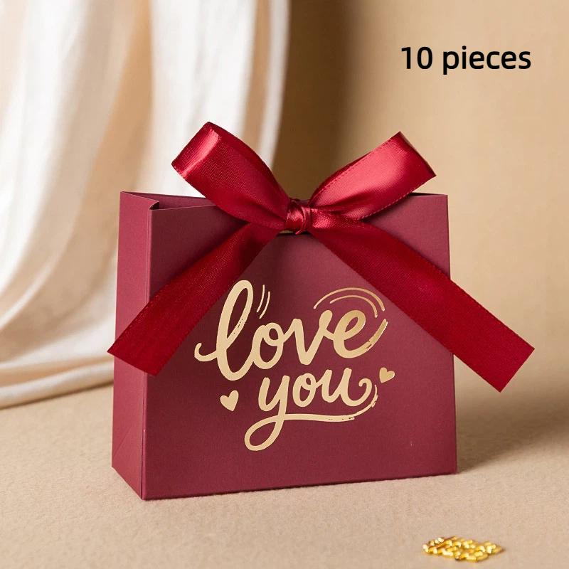 10Pcs Chocolates Gift Packaging Box Suitable For Wedding Candies And Valentine'S Day Love Wings Gold Foil Gift Box With Ribbon