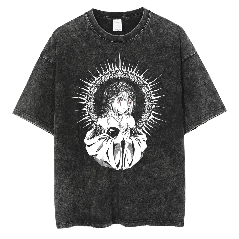 New Arrival Mens Clothe Tee Shirt TShirts Men Tshirt for Men Ropa Hombre Vintage Washed Death Note Anime Graphic Printing
