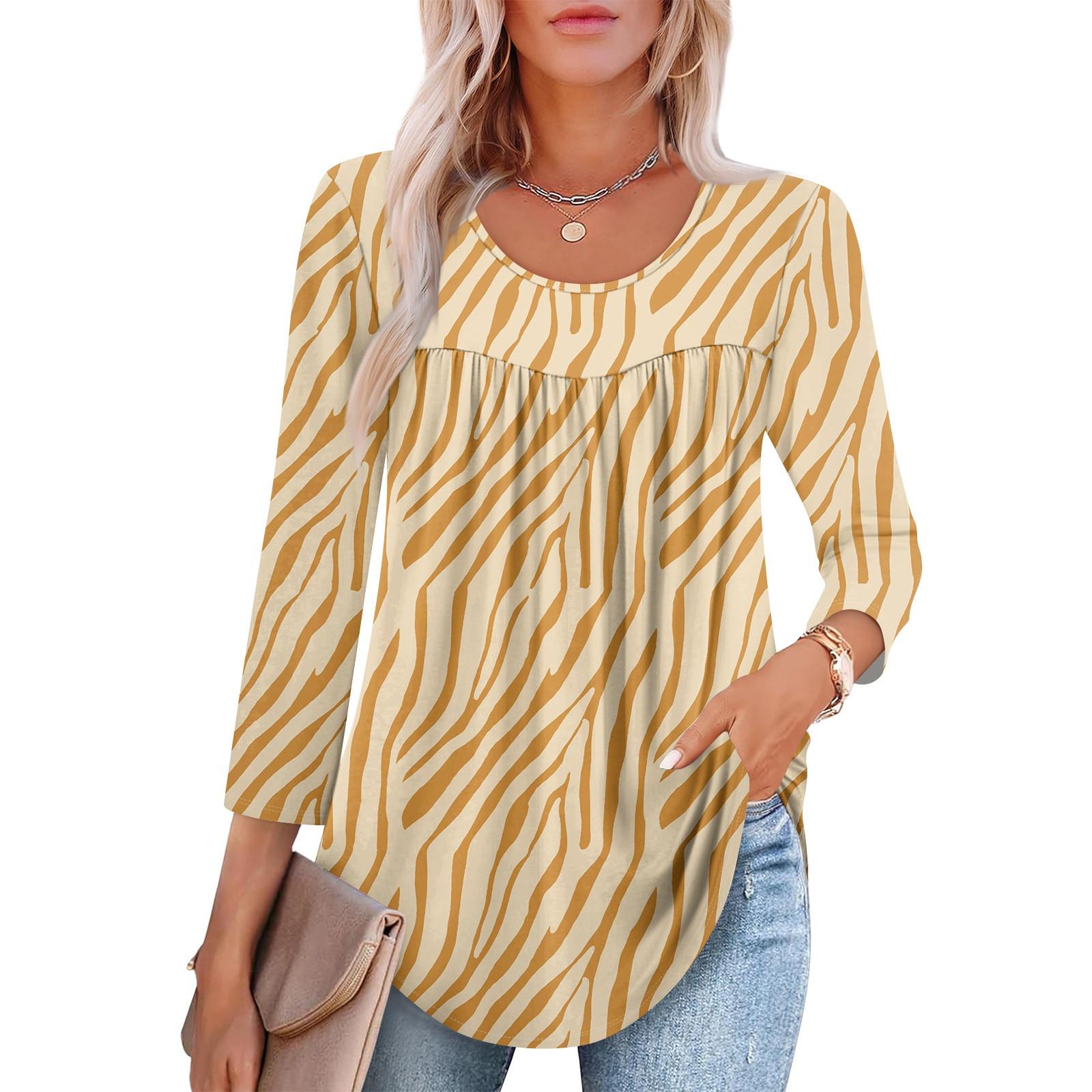 

Women s Fashion Seven Sleeve Top Round Neck Pleated Casual Printed Top XL помаранчевий