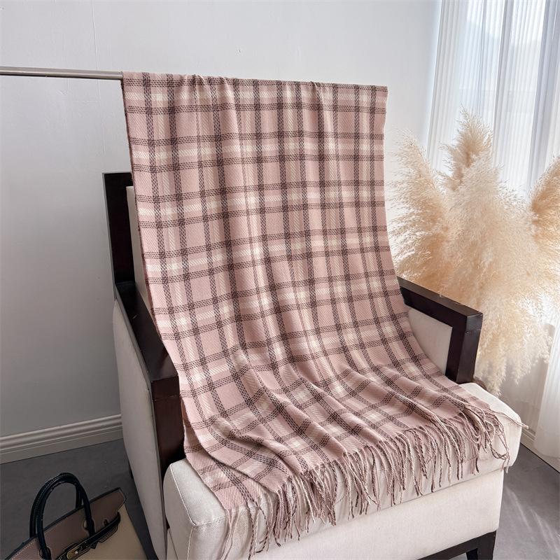 New Plaid Autumn and Winter Warm Scarf Shawl Commuting Versatile Couple Tassel Imitation Cashmere Scarf