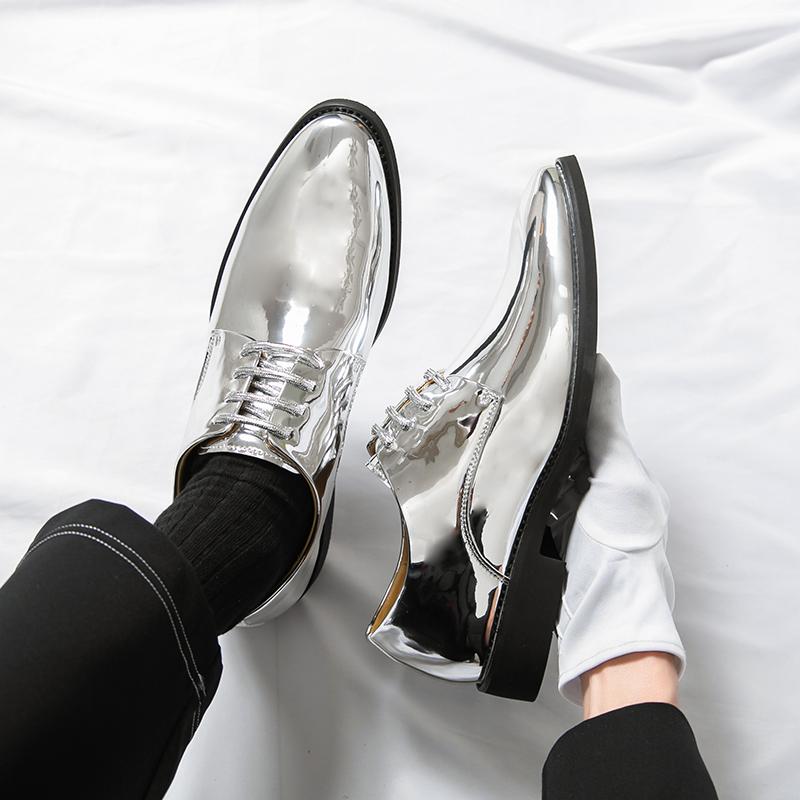 Men Gold Dress Oxford Leather Silver Business Shoes Tuxedo Wedding Blazers Saddle Dance Shoes Large Size