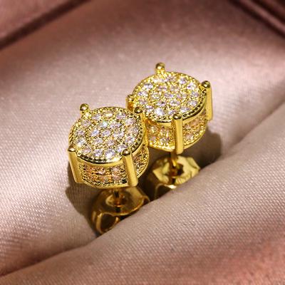 Square Zircon Inlaid Gem Earrings Hip Hop Simple Earrings