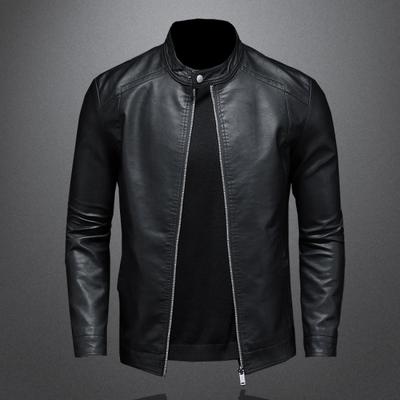 2024 Primavera Otoño Chaqueta de cuero Hombres Stand Collar Slim Pu Chaqueta de cuero Moda Motocicleta Causal Abrigo para hombre Moto Biker Abrigo de cuero