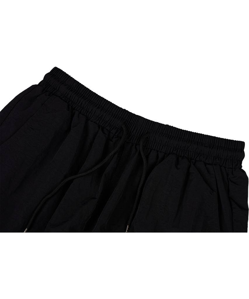 CREAM SODA LAB Wide Nylon Elastic Waist Big Pocket Cargo Pants Black