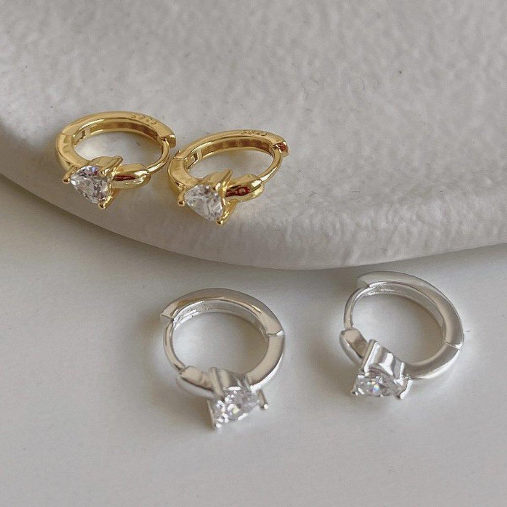 P1229W Silver S925 Cubic Heart Minimal Piercing Women's Earrings (1 Pair)
