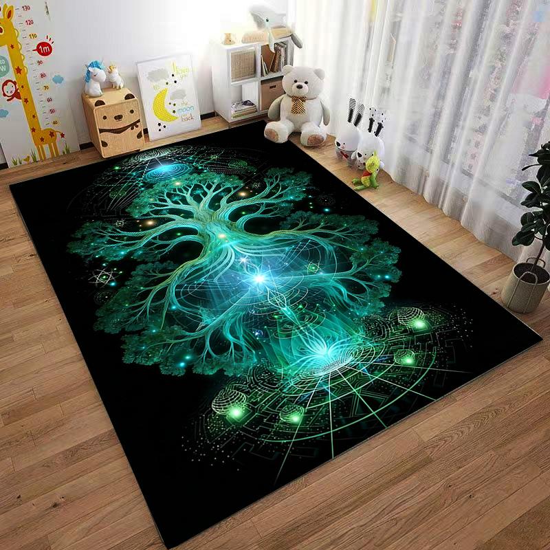 "Glowing Green Tree of Life Mystic Design Abstract Black Carpet" Suitable for use as an anti-slip for living room bedroom sofas